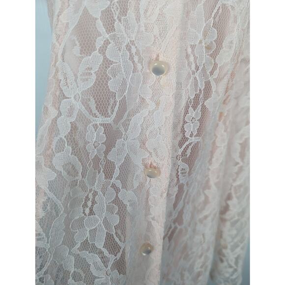 VTG 80's Amy Too Byer Calif. Pink Lace Mini Dress Sheer Slip Dress See Measure - Picture 11 of 12